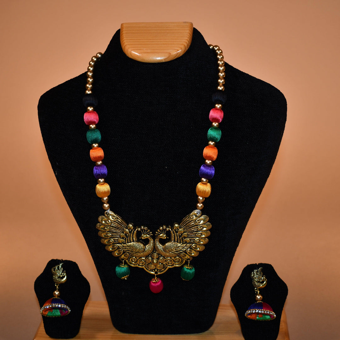 Multicolor Peacock Themed Necklace Set