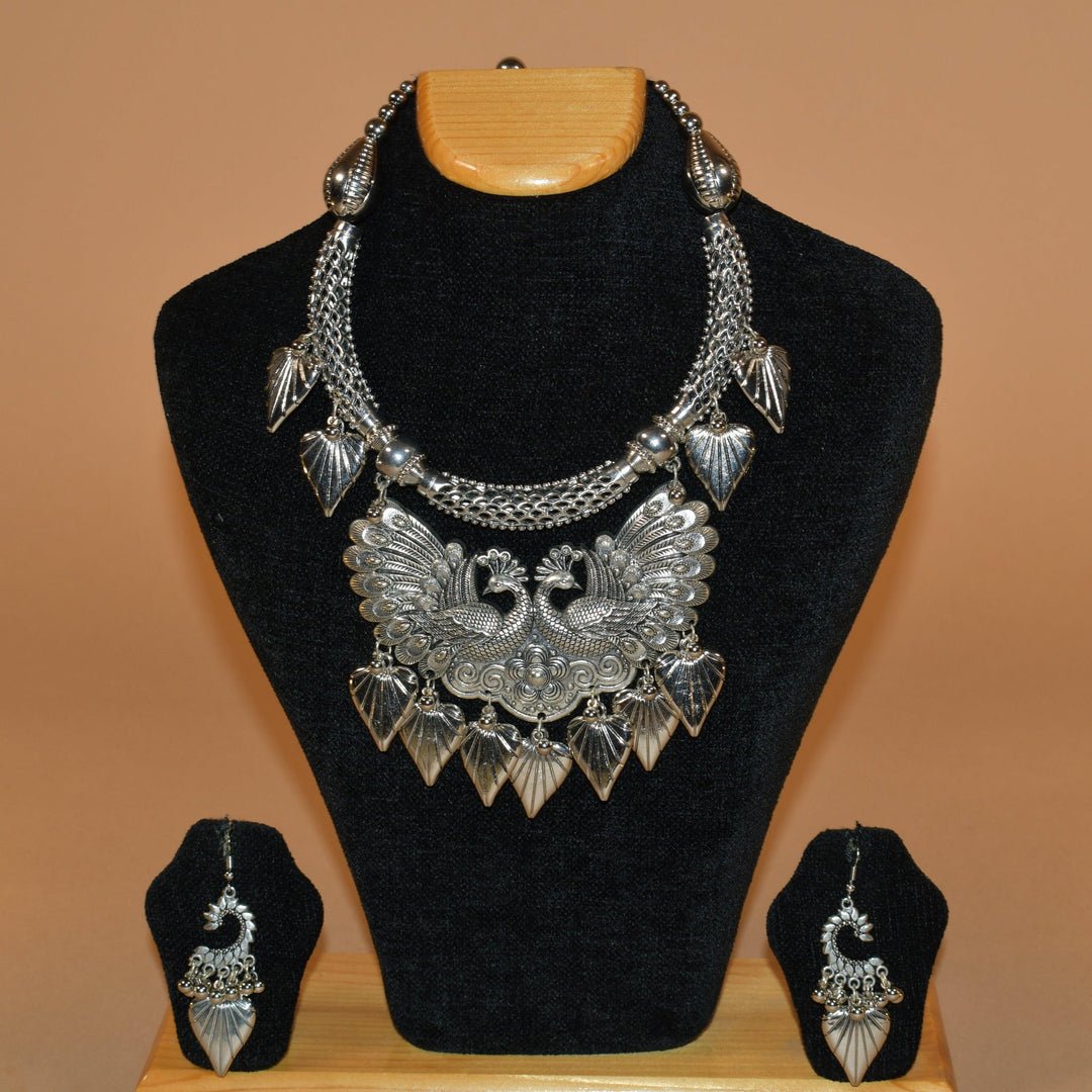 Peacock Themed Embellished Necklace Set