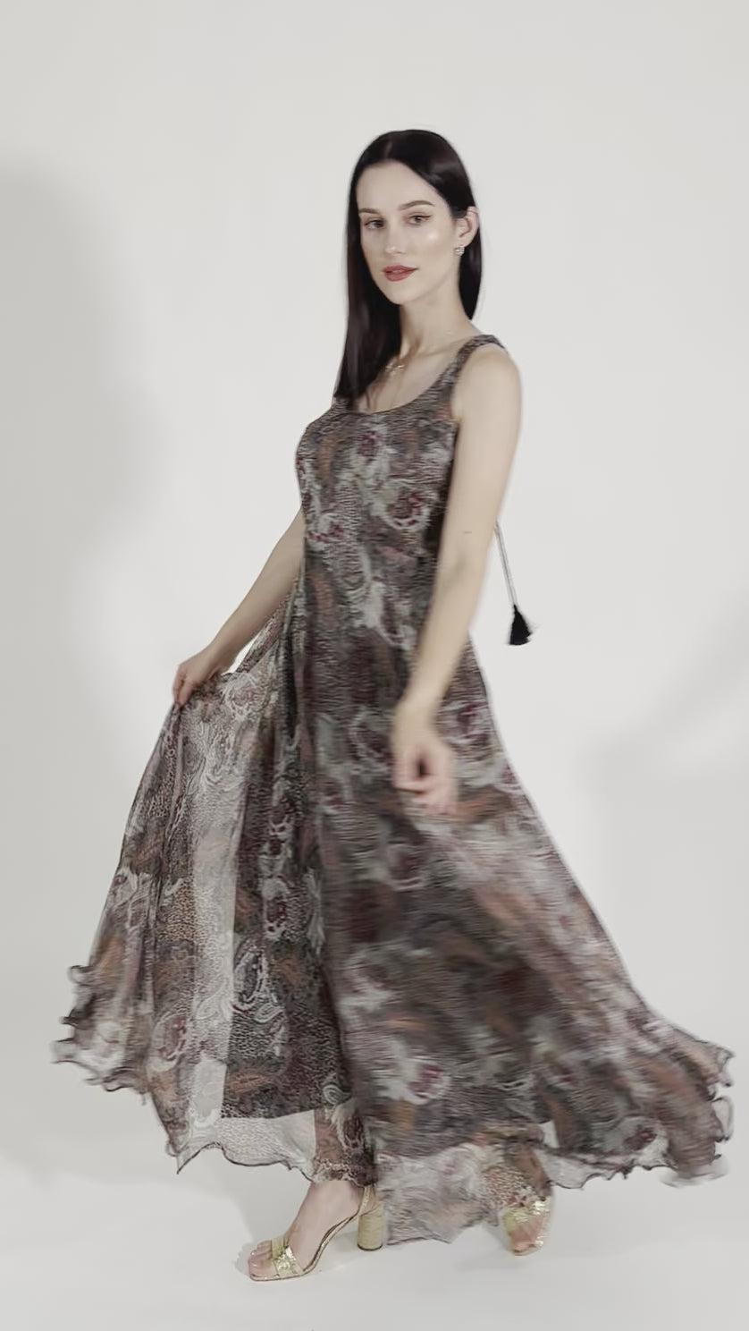 Callista Brown Gown with Ruffle Trim