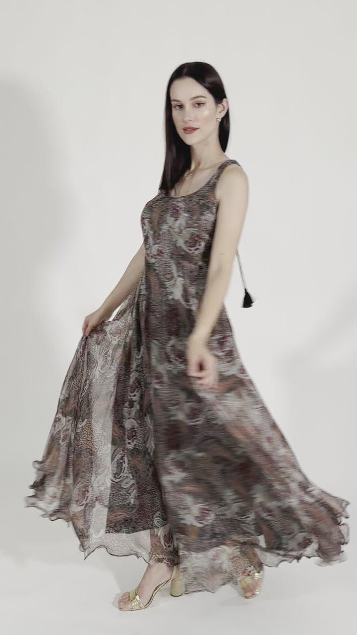 Callista Brown Gown with Ruffle Trim