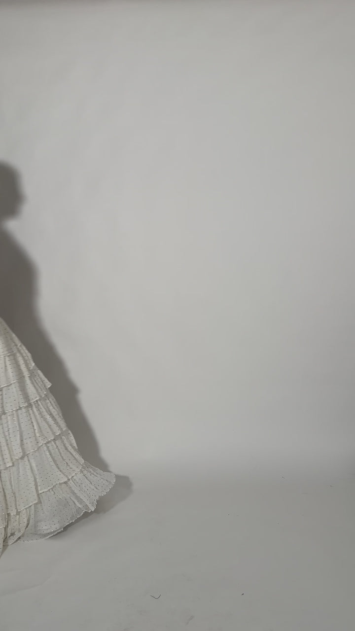 Zaida Gold and White Tiered Lehenga Set