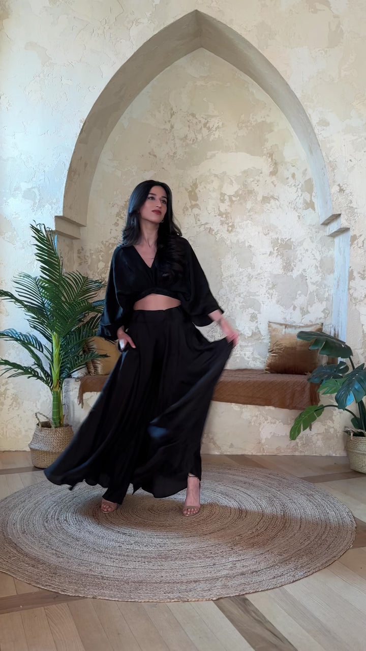 Anja Black Flowy Palazzo Pantsuit Set