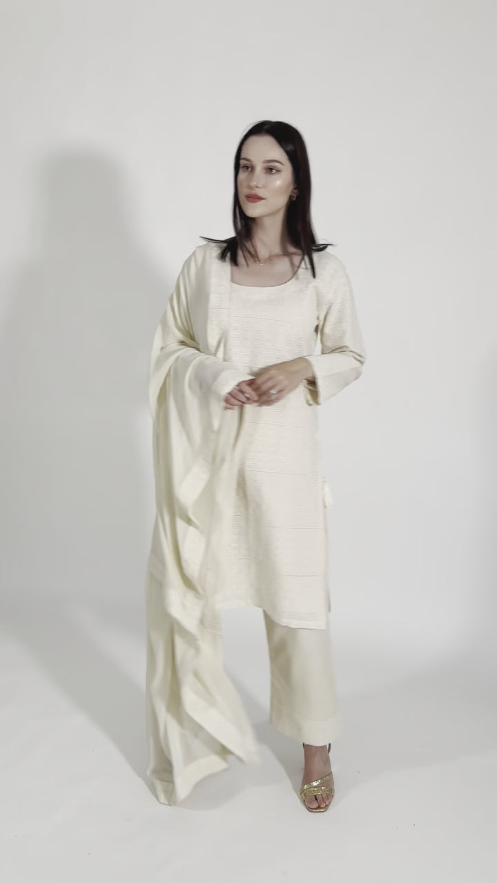 Zara Off-White Salwar Kameez Set with Eyelet Embroidery