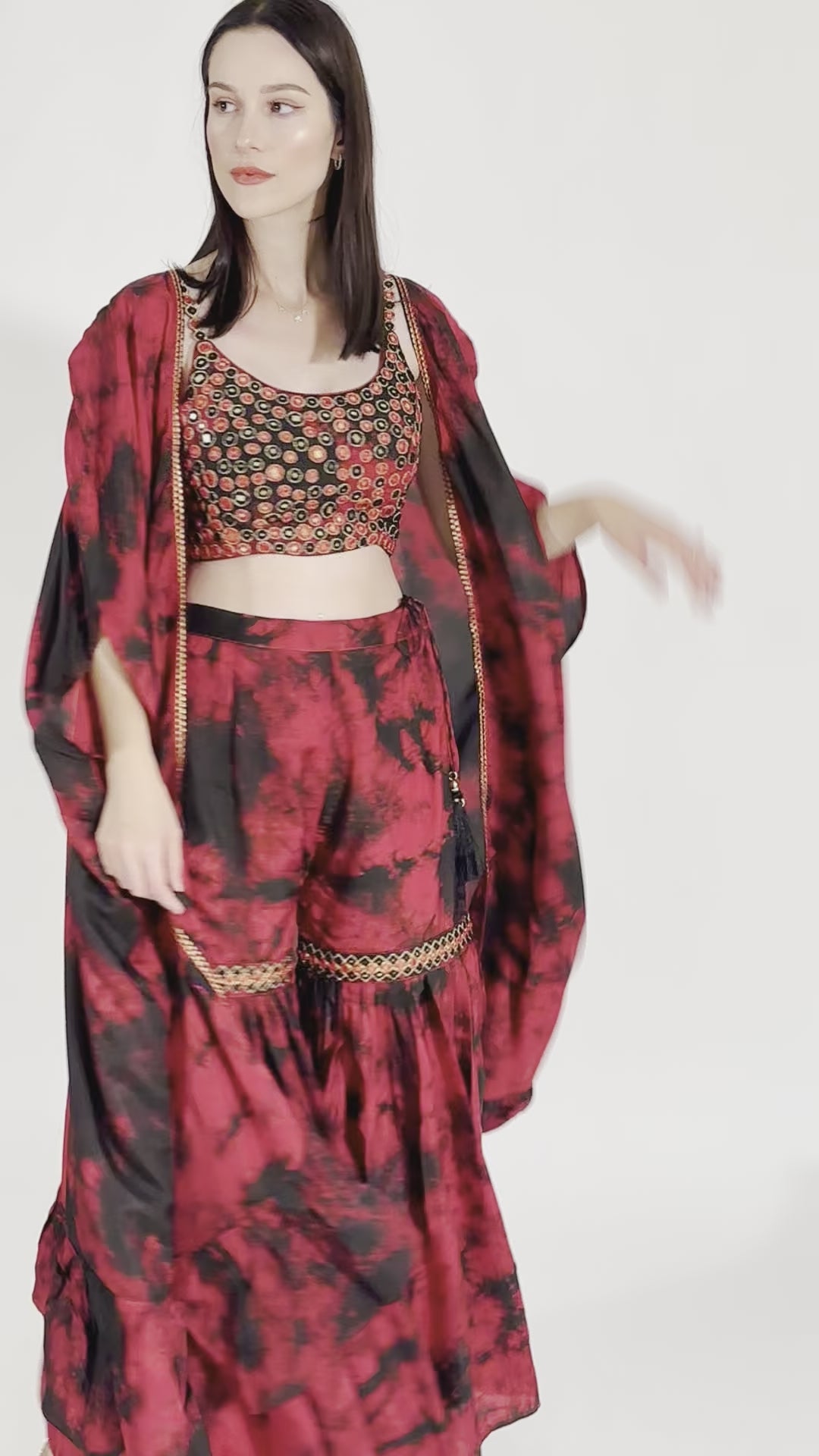 Juliana Hand Tie Dye Palazzo Pantsuit with Hand Embroidered Blouse