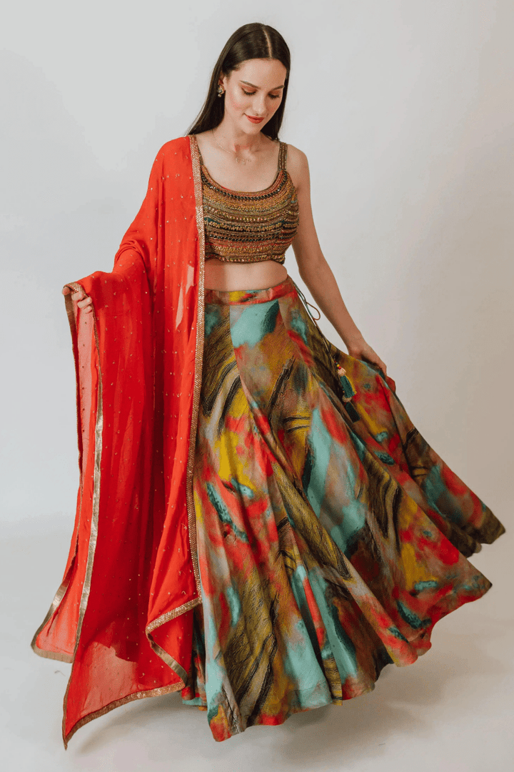 Raas - Vana Multicolor Silk Lehenga Choli Set with Beaded Blouse - Chaniya choli USA