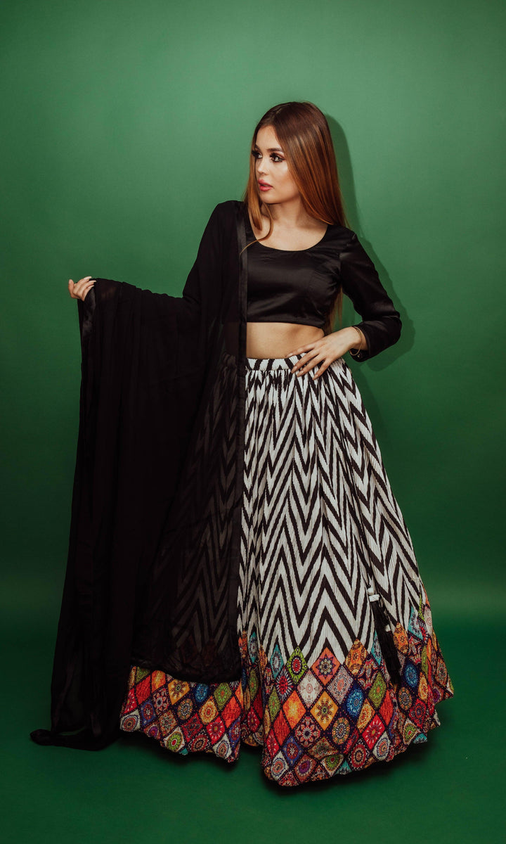 Bowie Chevron Lehenga Choli Set - Raas