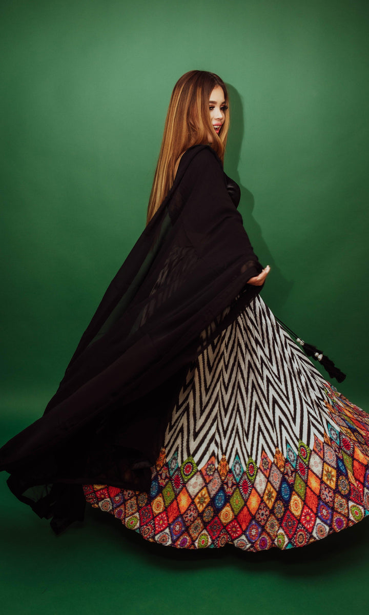 Bowie Chevron Lehenga Choli Set - Raas