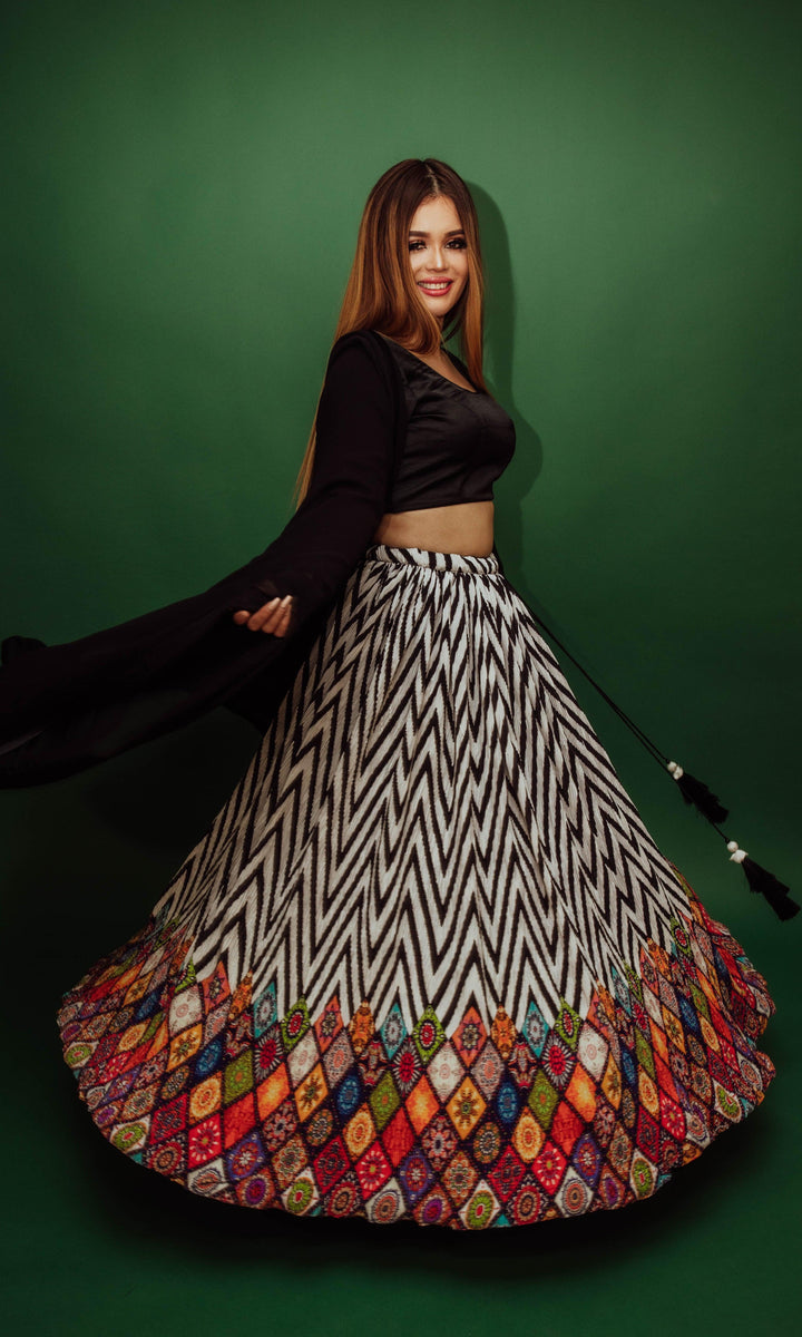 Bowie Chevron Lehenga Choli Set - Raas