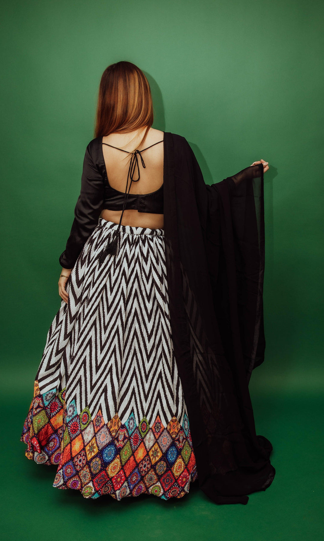 Bowie Chevron Lehenga Choli Set - Raas