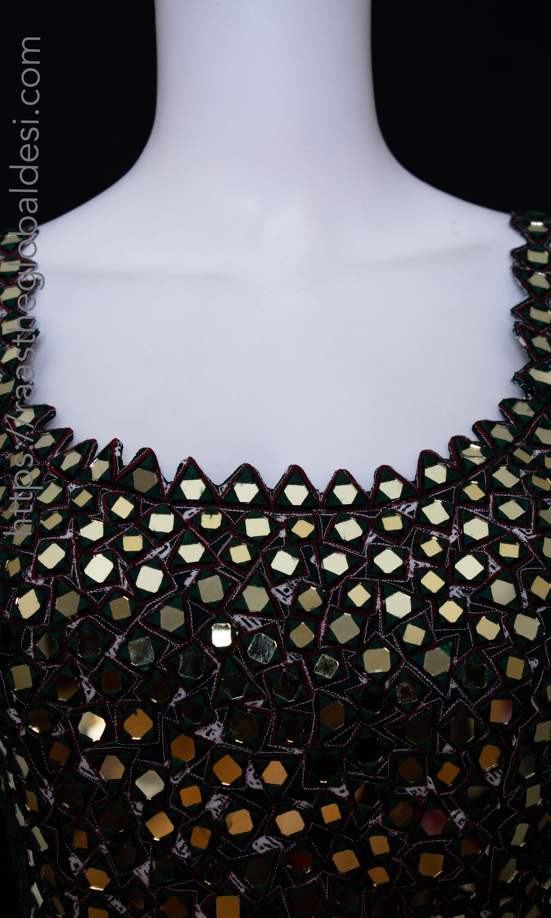 CC3270 Green mirror work lehenga - Chaniya choli