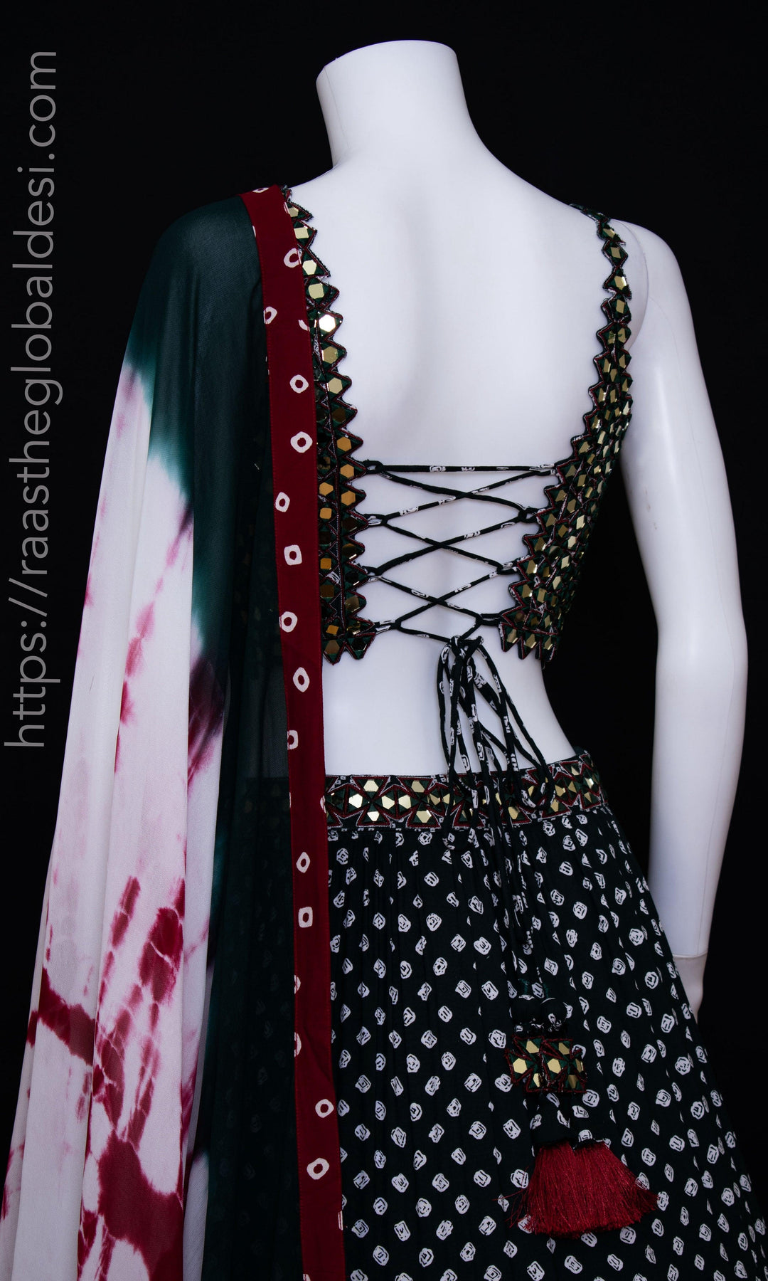 CC3270 Green mirror work lehenga - Chaniya choli