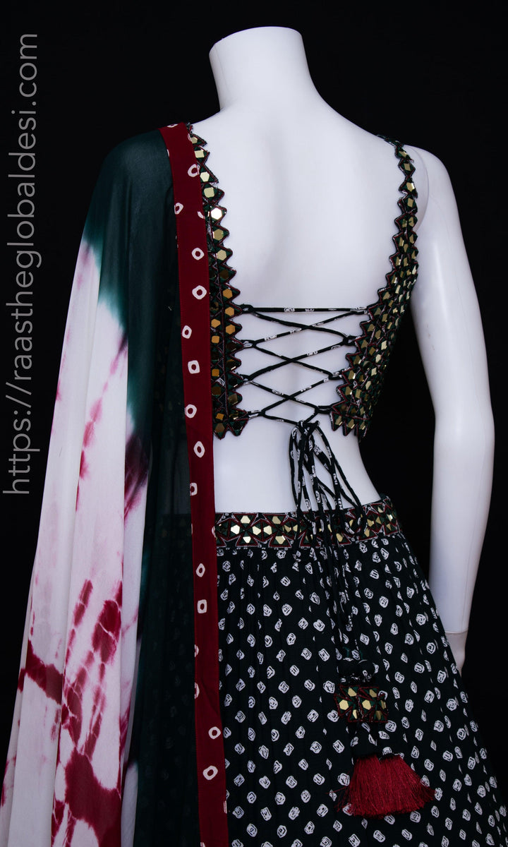 CC3270 Green mirror work lehenga - Chaniya choli