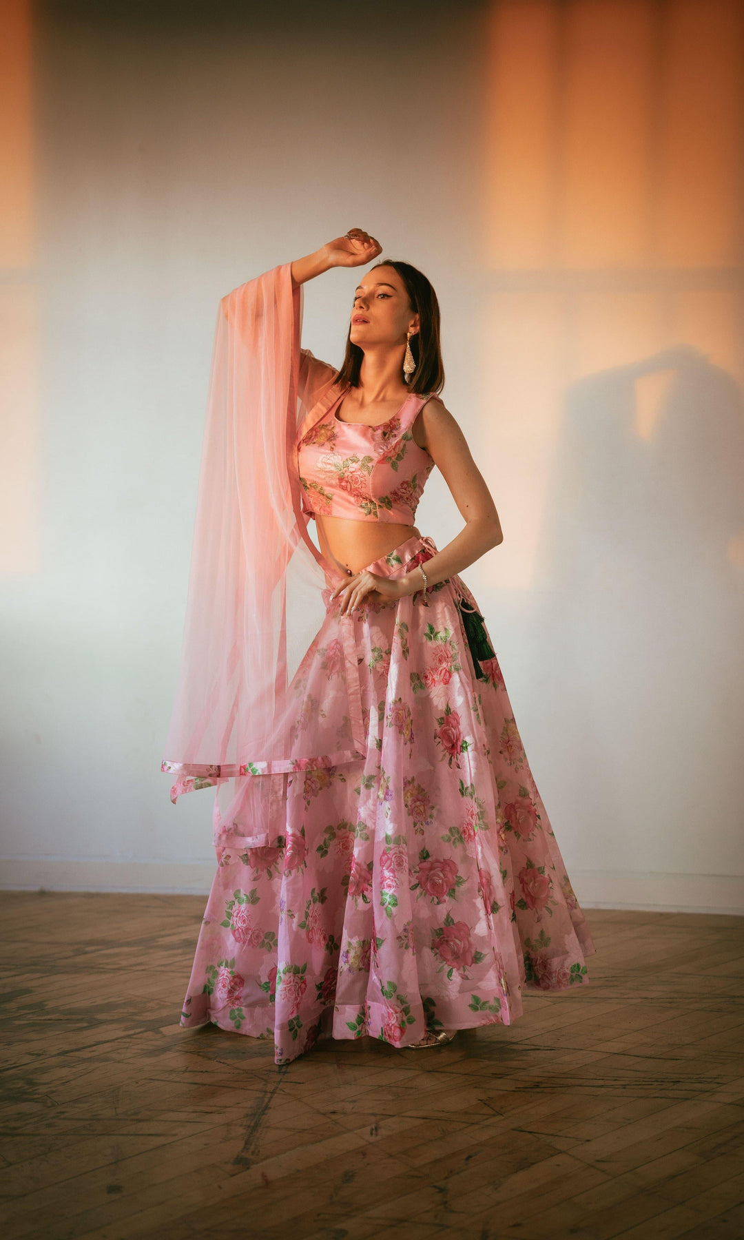 CC3599 Pink Organza silk lehenga choli - chaniya choli