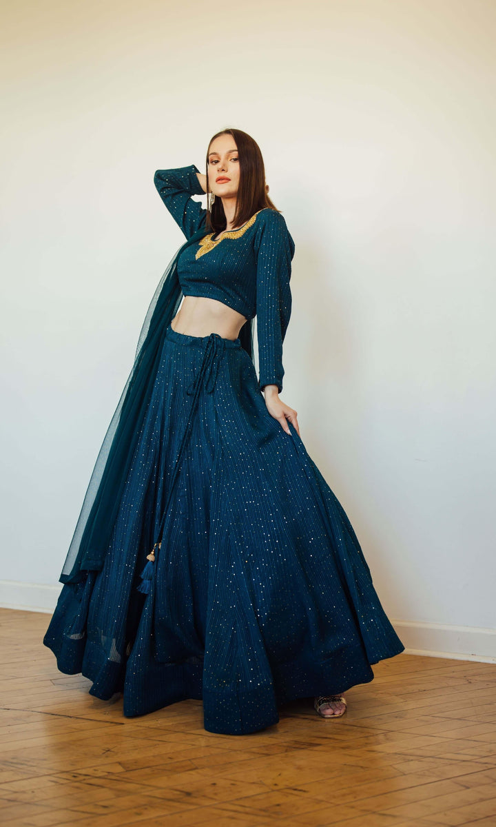 CC3607 Teal full sleeves lehenga choli USA - Chaniya choli