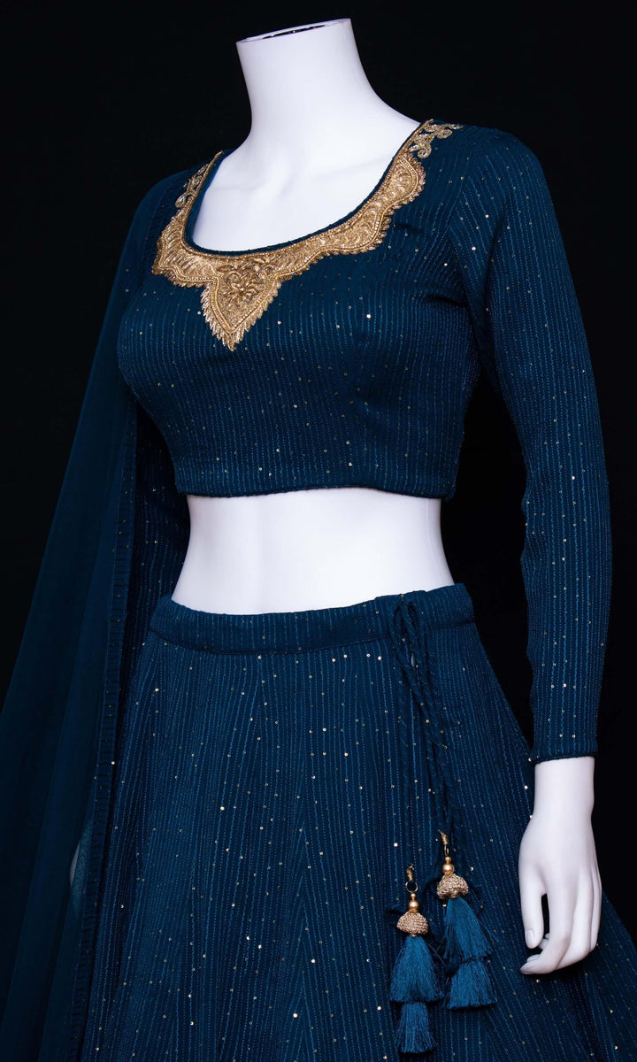 CC3607 Teal full sleeves lehenga choli USA - Chaniya choli