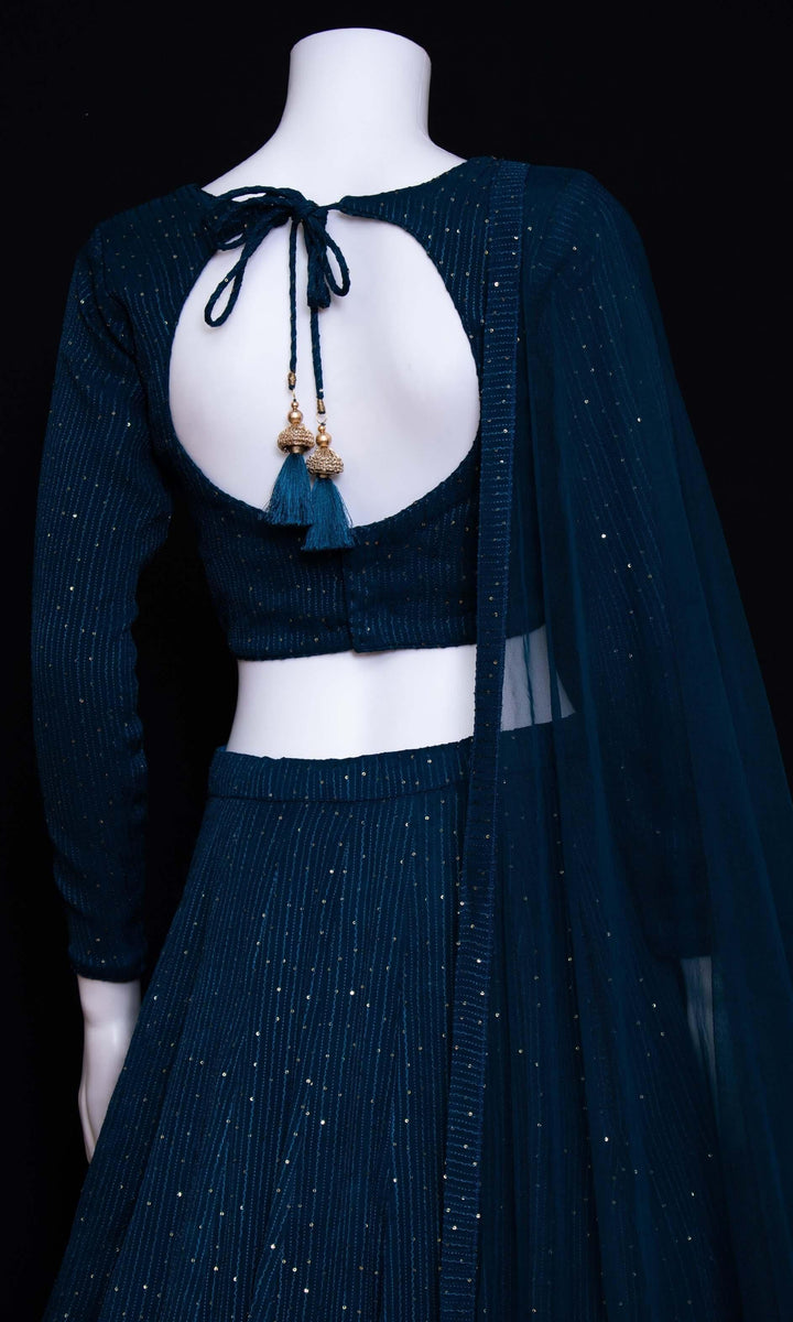 CC3607 Teal full sleeves lehenga choli USA - Chaniya choli