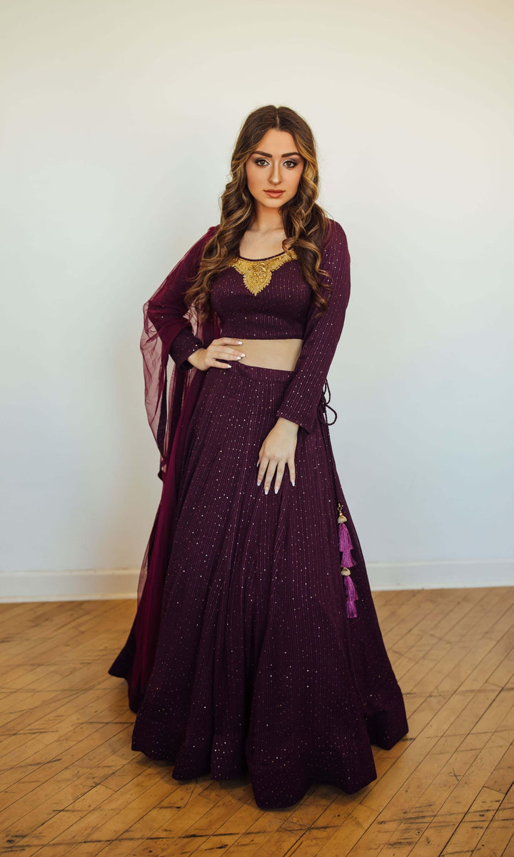 CC3606 wine full sleeves lehenga choli - Chaniya choli