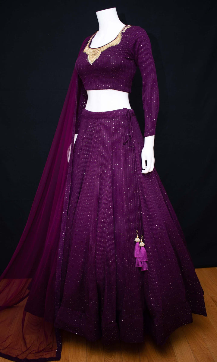 CC3606 wine full sleeves lehenga choli - Chaniya choli