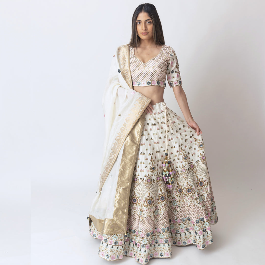 Siddhi White Lehenga Choli With Hand Embroidery