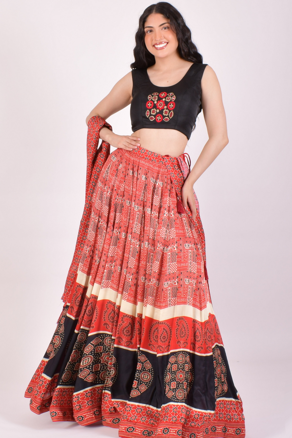 Red Ajrakh Hand Block Print Chaniya Choli
