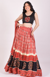 Red Ajrakh Hand Block Print Chaniya Choli