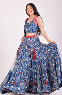 Blue Full flare Embroidered Chaniya Choli