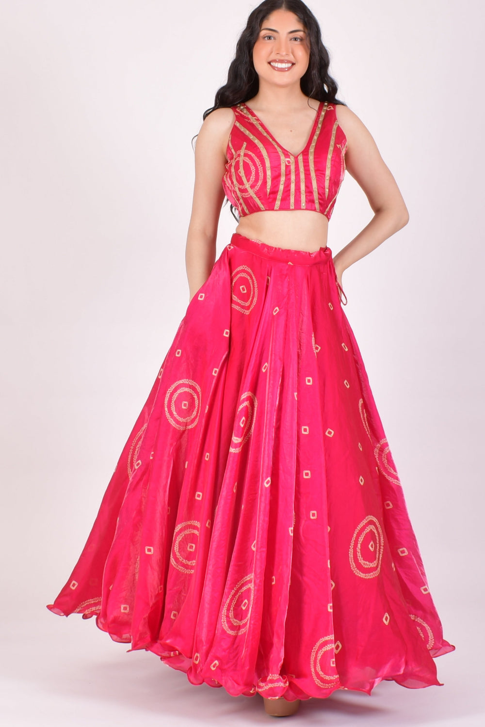 Fuchsia Pink Bandhej Shimmer Silk Chaniya Choli