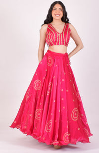 Fuchsia Pink Bandhej Shimmer Silk Chaniya Choli
