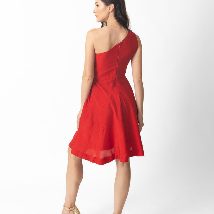 Kia Red Raw Silk Short Dress