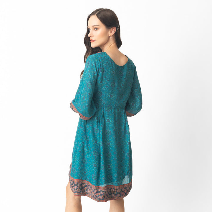 Aqua classic Patola Print Short Dress