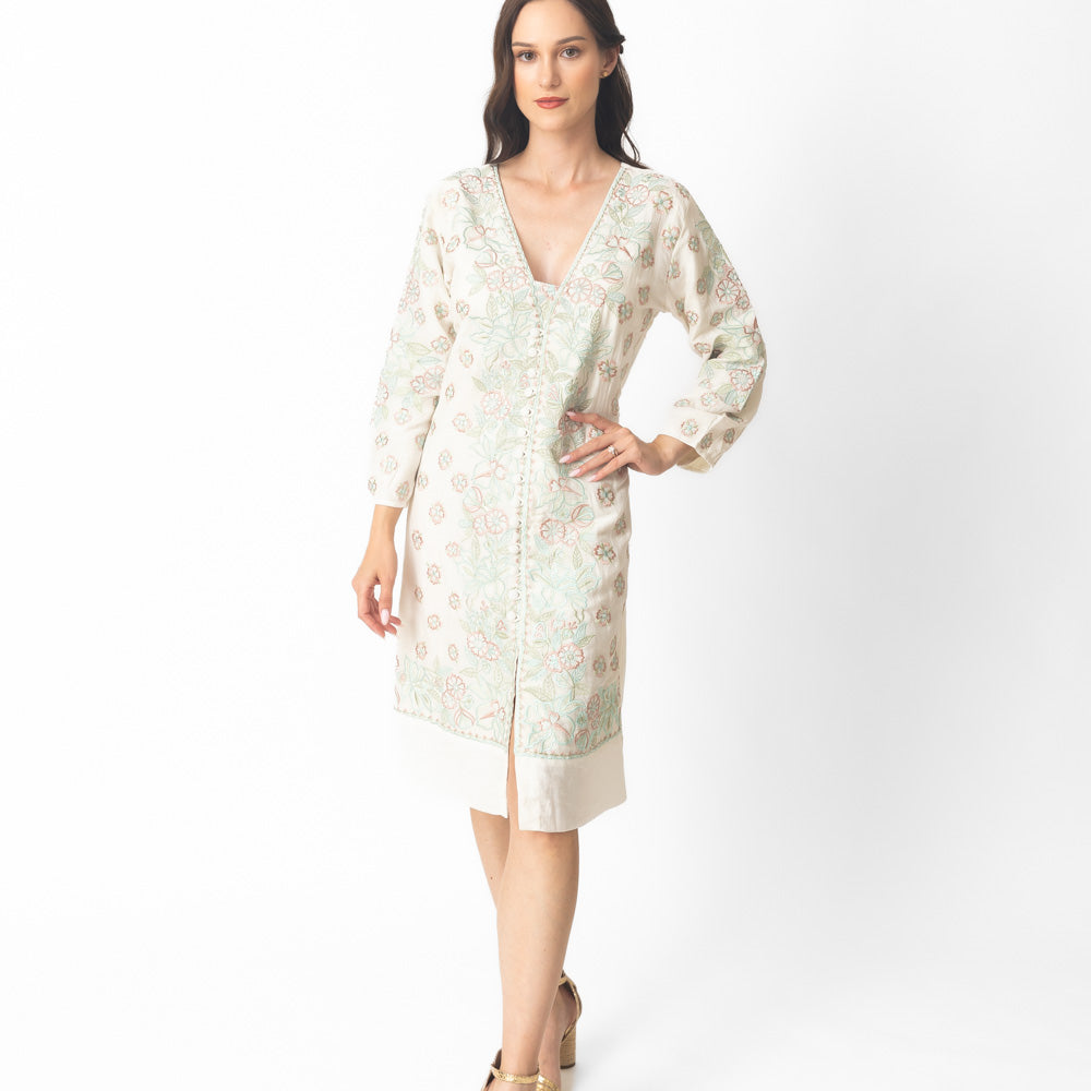 Keya Floral Embroidered Midi Dress