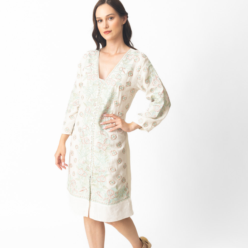 Keya Floral Embroidered Midi Dress