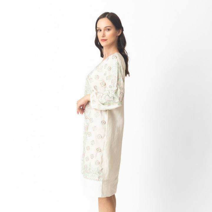 Keya Midi Dress with Floral Hand Embroidery