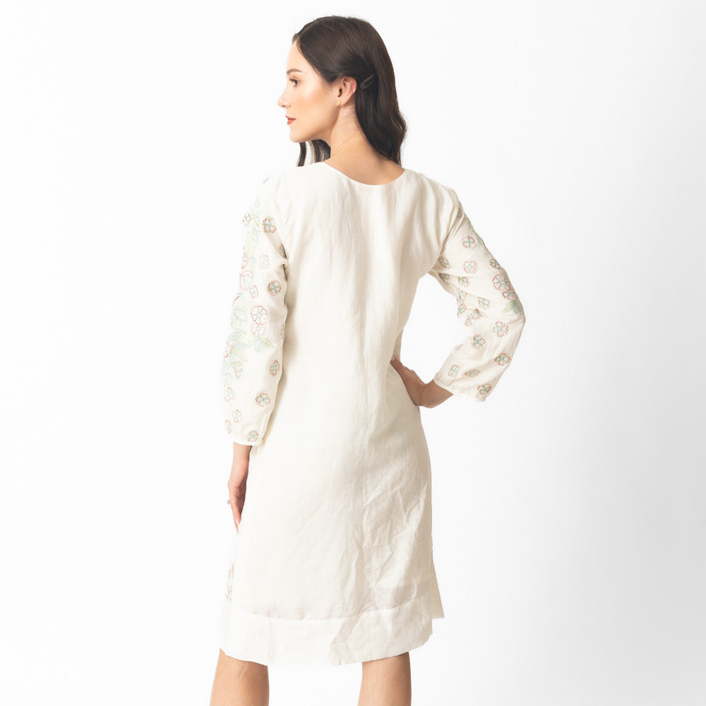 Keya Midi Dress with Floral Hand Embroidery