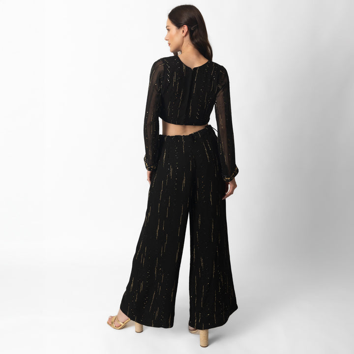 Martika Black and Gold Palazzo Suit Long Sleeve