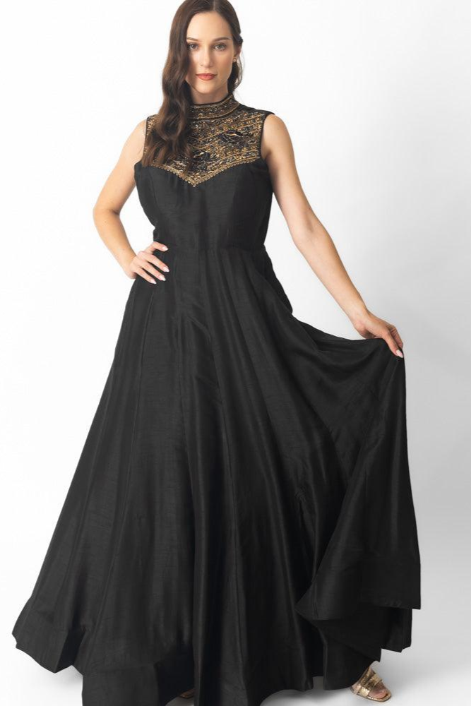 Zuri Black Gown with Hand Embroidery