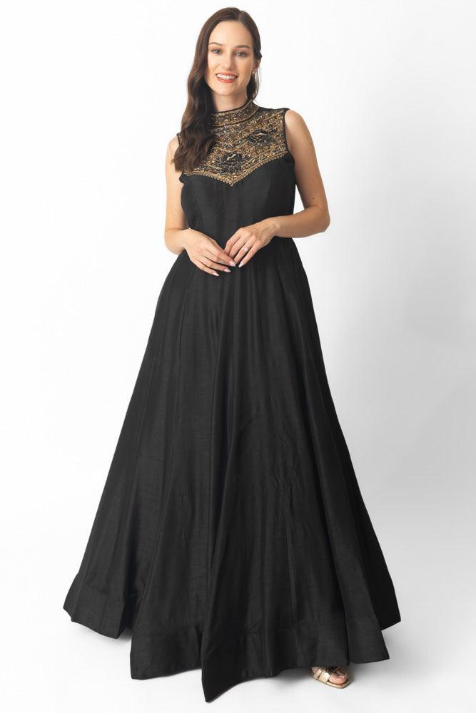 Zuri Black Gown with Hand Embroidery