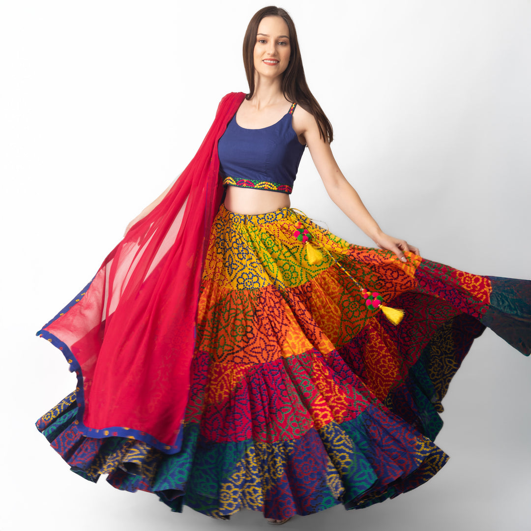 Elissa Multi Tropical Tiered Lehenga