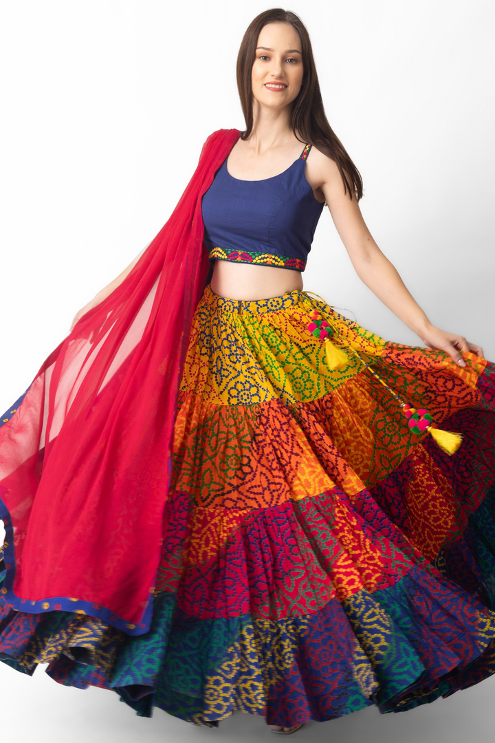 Elissa Multi Tropical Tiered Chaniya Choli