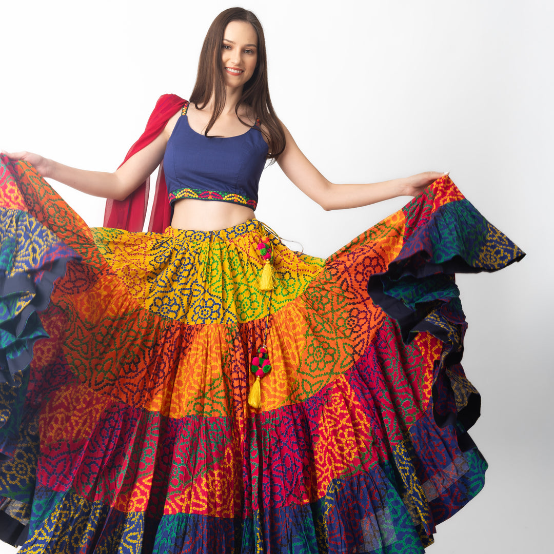 Elissa Multi Tropical Tiered Chaniya Choli