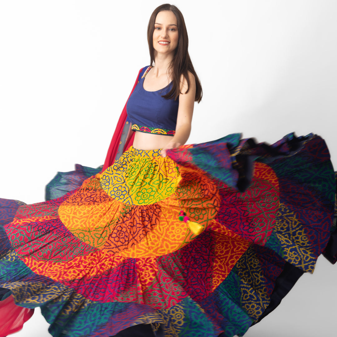 Elissa Multi Tropical Tiered Chaniya Choli