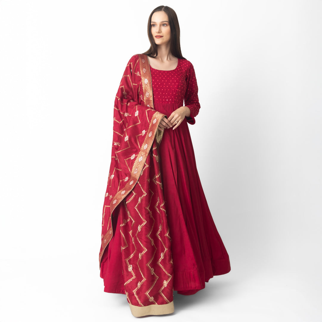 Araminta Red Gown with Embroidery