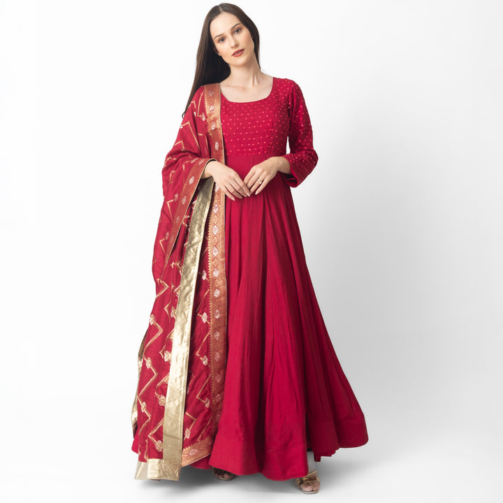 Araminta Red Gown with Embroidery