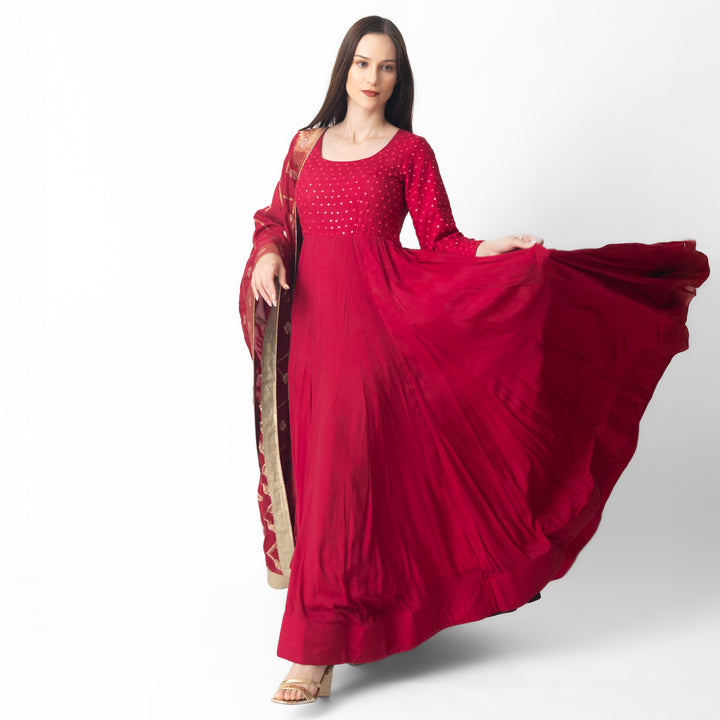 Araminta Red Gown with Embroidery