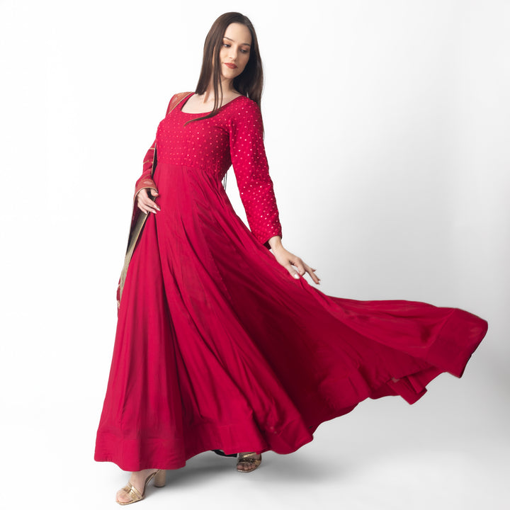 Araminta Red Gown with Embroidery