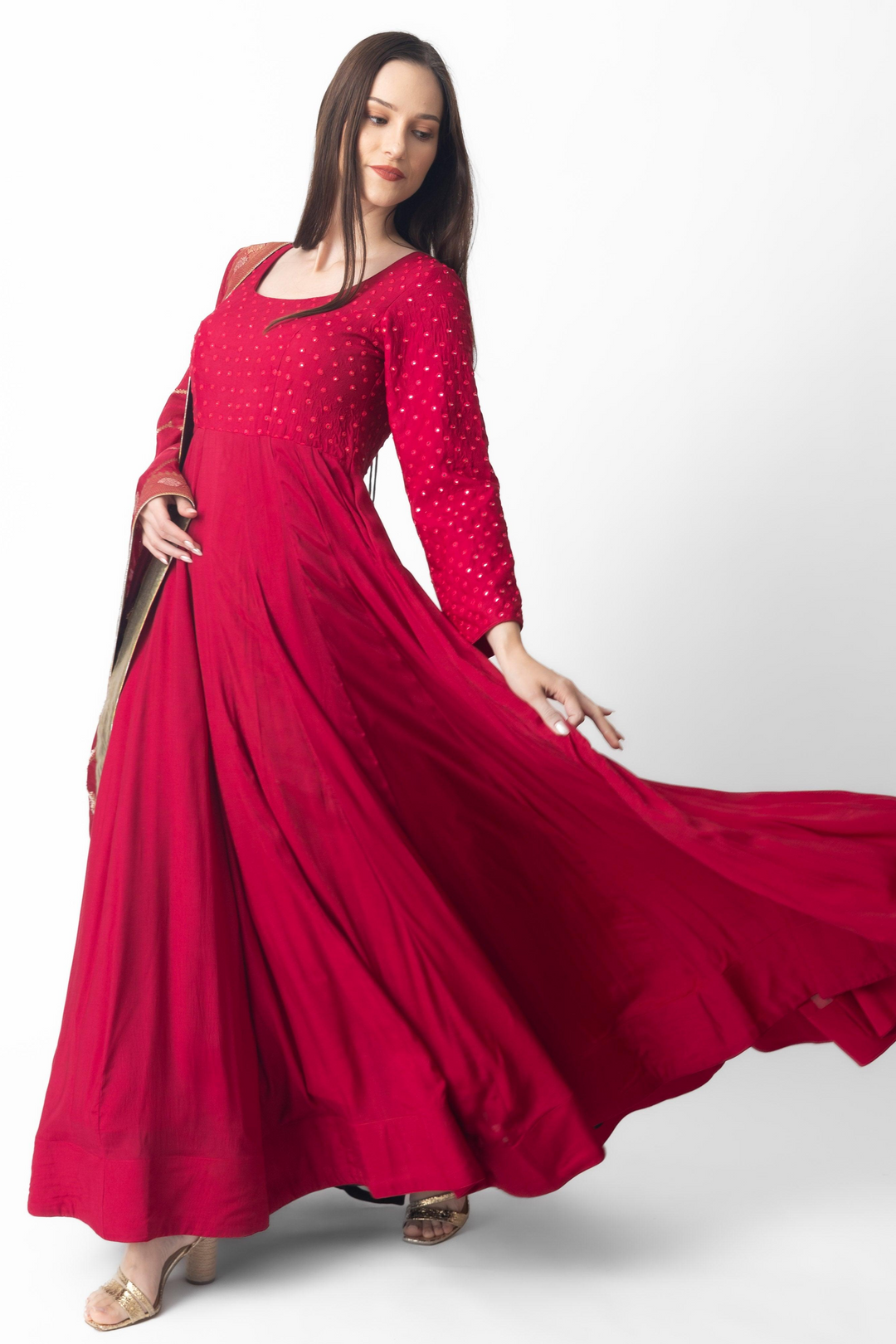 Araminta Red Gown with Embroidery