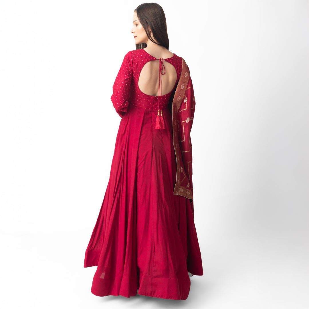 Araminta Red Gown with Embroidery