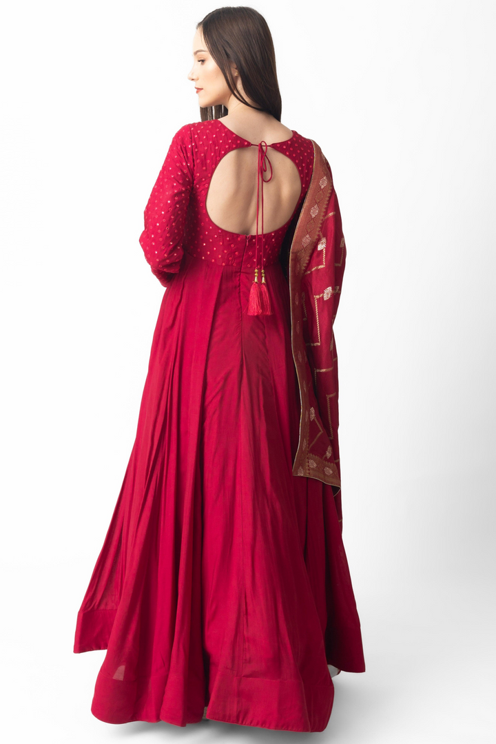 Araminta Red Gown with Embroidery
