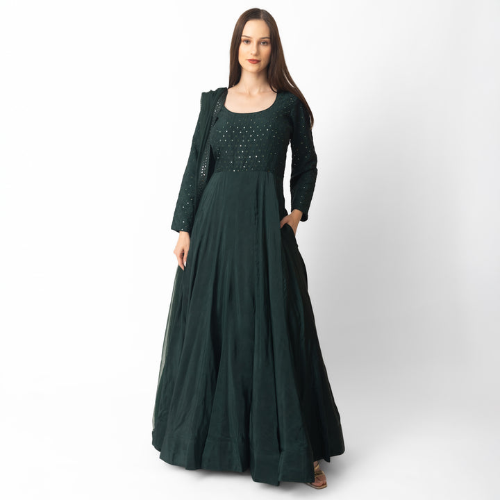 Litizia Green Gown with Embroidery