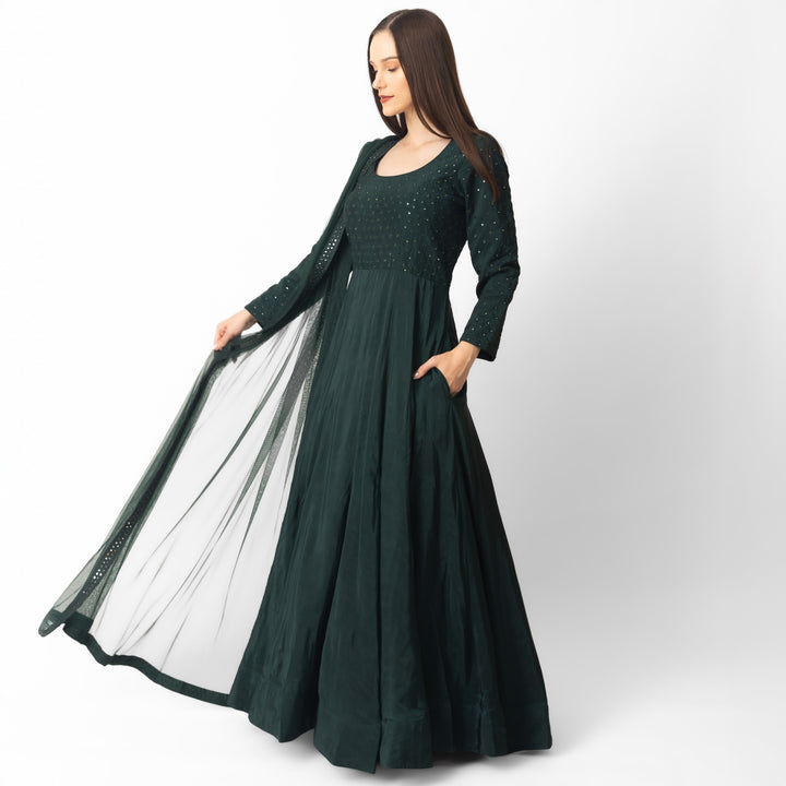 Litizia Green Gown with Embroidery